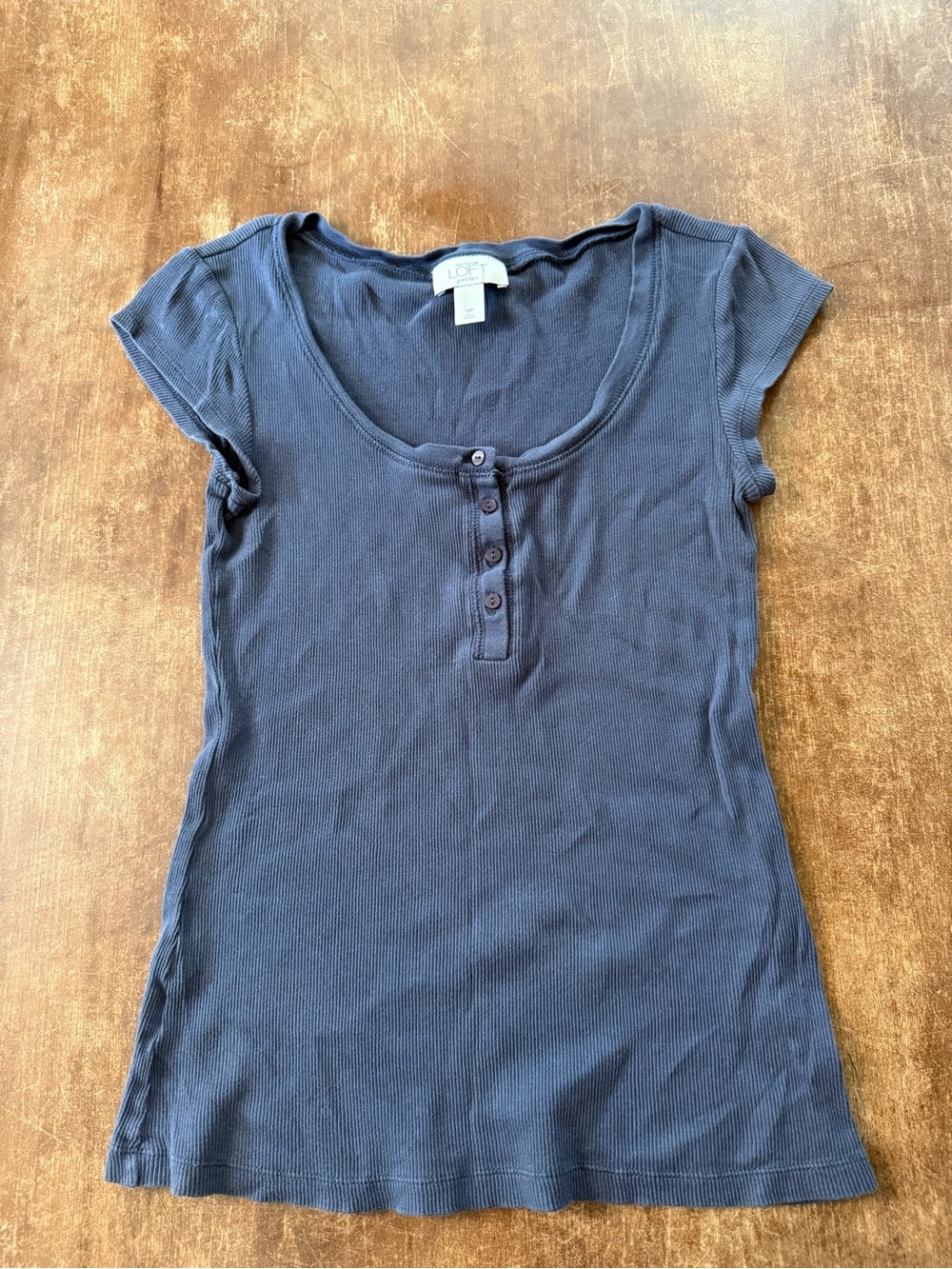 LOFT Navy Blue Short Sleeve Henley Tee